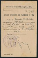 1945 Kolozsvár Ideiglenes tartózkodási engedély, 14x9 cm