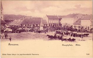 Pancsova, Pancevo; Fő tér, sörcsarnok, Gustav Graff üzlete, piac. Kohn Samu kiadása / main square, beer hall, shops, market
