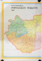 1967 Magyarország postajárati térképe, két részből álló, nagyméretű térkép, kiadja a Posta-vezérigaz...
