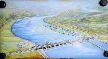 1977 A nagymarosi vízlépcső, színes poszter, kiadja a Vízügyi Tervező Vállalat (VIZITERV), feltekerve, 45x81 cm