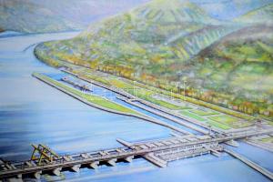 1977 A nagymarosi vízlépcső, színes poszter, kiadja a Vízügyi Tervező Vállalat (VIZITERV), feltekerv...