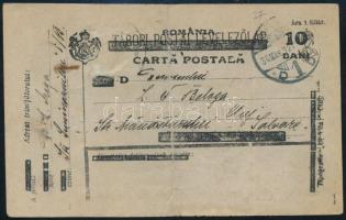 Kolozsvár 1921 Tábori posta levelezőlap 10 Bani felülnyomással, Bodor vizsgálójellel