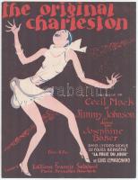 cca 1923-1925 Cecil Mack - Jimmy Johnson: The Original Charleston. Musique de Cecil Mack et Jimmy Johnson dansé par Josephine Baker. Dan l'Hyper-Revue des Folies Bergére "La Folie du Jour" de Louis Lemarchand. A színes borítón a táncoló Josephine Bakerrel. Paris, Francis Salabert, francia és angol nyelven, a borító jelzett a dúcon (R. de Valerie), 3 sztl. lev., egészen apró szakadásokkal, 35x27 cm.  A charleston egy az 1920-as években népszerű tánc, ami az USA-ból indult világhódító útjára. Nevét a dél-karolinai Charleston városáról kapta. Az afroamerikai eredetű táncot egy 1923-as broadway-show, a Runnin' Wild tette berobbanó sikerré és egyúttal az ebben megszólaló "The Charleston" dal pedig a charleston-ritmust az USA tánczenéjében. A nemzeti őrületté vált tánc az USA-ban gyorsan elterjedt, majd hamar Európába is eljutott. Európában az afroamerikai származású francia táncosnő, énekesnő, előadőművész a "Fekete Vénusz/Fekete Gyöngy", Josephine Baker (1906-1975) fellépései tették igazán népszerűvé. A charleston fokozatosan elveszítette kezdeti polgárpukkasztó jellegét, divatos társastánccá vált.