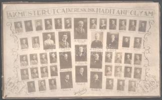 1918 Bp., a IX. Mester-utcai keresk. isk. haditanfolyamának tablófotója, nagyméretű, kartonra kasírozott fotó Strelisky műterméből, sérülésekkel, körbevágott karton, 23x38 cm