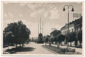 1943 Csíkszereda, Miercurea Ciuc; Fő utca, magyar címer / main street, Hungarian coat of arms