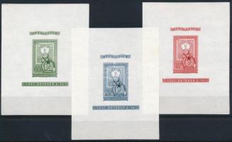 1951 80 éves a magyar bélyeg vágott blokksor gumi nélkül (**120.000) / Mi 20-22 imperforate blocks, without gum