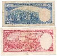 Uruguay DN (1948) 100P + DN (1952) 50P T:F,VG folt, kis szakadás
Uruguay ND (1948) 100 Pesos + ND (...
