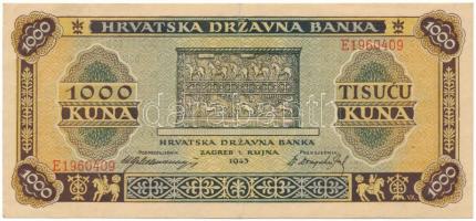 Horvátország / Független Horvát Állam 1943. 1000K "E1960409" T:XF Croatia / Independent State of Croatia 1943. 1000 Kuna "E1960409" C:XF Krause 12.