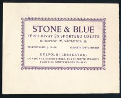 cca 1920 Bp., Stone &amp; Blue férfi divat és sportáru üzlete (IV., Váci u. 22.) reklámlap, 12,5x16 cm