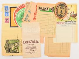 14 darabos reklám tétel, számolócédulák, címkék, stb