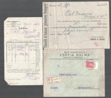 7 darab malomiparral, cukorgyártással kapcsolatos számla