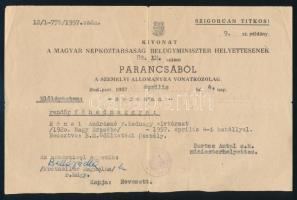 1957 Bp., rendőr főhadnagyi kinevezés Rónai Andrásné részére