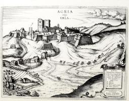 Jelzés nélkül: Agria vulgo Erla (Eger), régi metszet után készült modern szitanyomat, papír, 33x46 cm