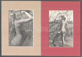 2 darab női aktfotó, paszpartuban, 12x8 cm