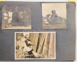 cca 1920/40 Fotóalbum, benne 47 darab autós kirándulás tematikájú kisméretű fotóval