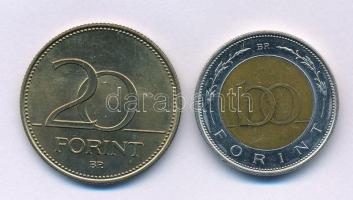 2002. 100Ft "Kossuth" + 2003. 20Ft "Deák" T:AU patina