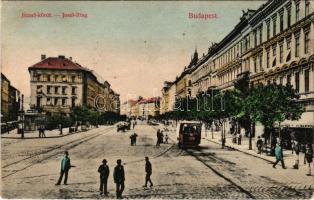 1910 Budapest VIII. József körút, villamos, Baross kávéház, bor és sörcsarnok. Divald Károly műintézete 614-1909. (EK)