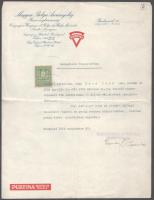 1932 Bp., Magyar-Belga Ásványolaj Rt. által kiállított szolgálati bizonyítvány, aláírásokkal, 50f okmánybélyeggel