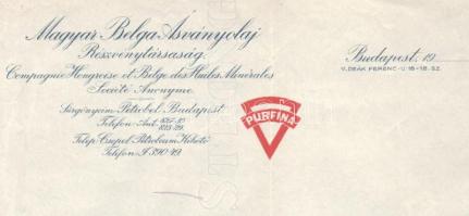 1932 Bp., Magyar-Belga Ásványolaj Rt. által kiállított szolgálati bizonyítvány, aláírásokkal, 50f ok...