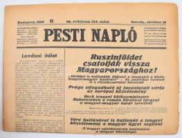 1938 Pesti Napló egy száma, benne Ruszinföldet csatolják vissza Magyarországhoz című cikkel