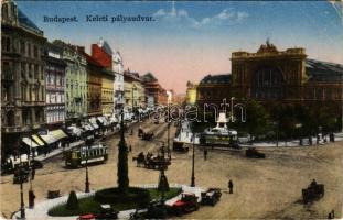1930 Budapest VII. Keleti pályaudvar, vasútállomás, villamos, automobil, Tisza Szálloda, üzletek. B. A. Bp. (kopott sarkak / worn corners)
