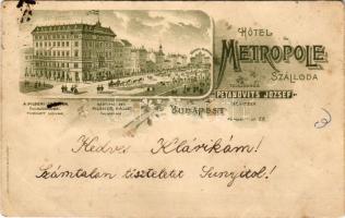 Budapest VII. Petánovits József Hotel Metropole szálloda, üzletek, kávéház, Központi (Keleti) pályaudvar. Kerepesi (Rákóczi) út 58. Bruchsteiner és Fia Műintézete kiadása. Art Nouveau, floral (EB)
