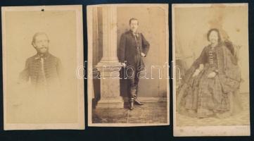 cca 1965 3 darab kabinetfotó Veress Ferencz kolozsvári műterméből, 2 nevesítve, folttal, lyukkal, egyik vágott, cca 10x6 cm