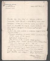 1927-1928 Bp., Sebestyén Artúr (szül. Spitzer) (1868-1945) építész, a magyar szecesszió jeles képviselőjének igazolása Becz Jenő műépítész részére, aki irodájának alkalmazásában részt vett (többek közt) a Szent Gellért Gyógyfürdő hullámfürdője, a mezőtúri városháza, ill. a szolnoki Zagyva-híd tervezési és építési munkálataiban is; egy gépelt, ill. egy kézzel írt oldal, mindkettőn Sebestyén Artúr saját kezű aláírásával, lapszéli sérülésekkel