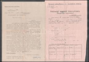1944-1946 Nagy János ht. alhadnagy/alezredes részére kiállított 5 db hivatalos irat, közte elbocsájtásával kapcsolatos iratok