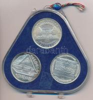 Csúcs Viktória (1934-) DN "Kalocsa" + "Kiskunhalas - Csipkeház" + "Mezőkövesd" kétoldalas, peremen jelzett Ag emlékérem szett (~17g/0.925/32mm), közös "ÁPV" műanyag tokban T:AU (eredetileg PP), sérült tok, szétnyílik