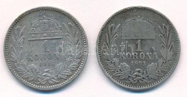 1893KB 1K Ag "Ferenc József" + 1916KB 1K Ag "Ferenc József" T:F,XF patina