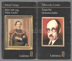 Labirintus sorozat 2 kötete: Szabad György: Miért halt meg Teleki László? Bp.,1985-1987,; Tilkovszky Lóránt: Teleki Pál titokzatos halála. Bp., é.n. Helikon. Kiadói papírkötésben.