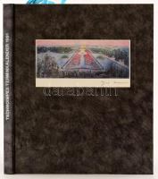 1991 Technoimpex Terminkalander. Gross Arnold (1929-2015) grafikus 12 színes grafikáival illusztrált. Bp., 1990, Technoimpex, (Népszava-ny.) Angol, német, magyar és francia nyelven. Kiadói egészműbőr-kötés, a borítón Gross Arnold illusztrációjával.