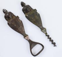 Páncélos figurák dugóhúzó és sörnyitó, bronz, h: 12 cm