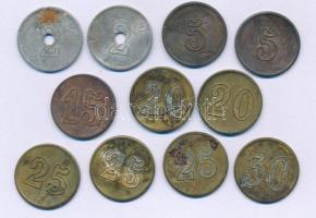 Belgium DN Gent "Hotel Terminus Gand", "2", "5", "15", "20", "25" és "30" névértékű fém szükségpénzek (11db, 6xklf) T:XF-F Belgium ND Gent "Hotel Terminus Gand", metal necessity money with value "2", "5", "15", "20", "25" and "30" (11pcs, 6xdiff) C:XF-F