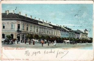 1902 Békéscsaba, Fő tér, Fiume szálloda, kávéház, Rosenthal Testvérek üzlete. Dohánynagytőzsde kiadása (EB)