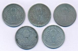 Ausztria 1893-1894. 1K Ag "Ferenc József" (5db, 2xklf) T:F
Austria 1893-1894. 1 Corona Ag...