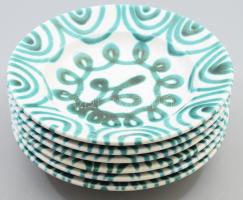 Gmundner Austria 6 darabos zöldcsíkozott mélytányér szett, fehérkerámia, jelzett, hibátlan, d: 24,5 cm