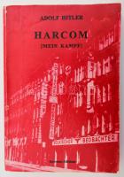 Hitler, Adolf: Harcom. (Mein Kampf.) Két kötet egybekötve. (Utószó: Mónus Áron.) (Santon) [Isle of Man], (1996). Interseas Editions (Alfa-Print ny.) 367 + [1] p. A nemzetiszocialista vezető egyetlen, még életében kiadott könyve, melyet landsbergi fogsága idején kezdett el írni, miután 1923-ban az ún. sörpuccsban való részvételéért börtönbe zárták. A könyvben áttekintette addigi pályafutását és megfogalmazta világnézetét, valamint politikai programját. A mű a nácizmus ideológiai alapvetése lett. Hitler ezzel az írással egy átfogó elméletet kívánt a nép elé állítani a marxizmus ellenében. Emellett úgy kívánta bemutatni addigi pályáját, mint ami pártja és az egész nép ideális vezetőjévé teszi őt a zsidóság, mint közös ellenség elleni összefogásban. Megerősítette az NSDAP 25 pontos programjának érvényességét. Megállapította, hogy a nemzeti szocializmus egyik elődjének számító völkisch mozgalom sikertelen maradt és ideje lejárt; ezzel szemben az NSDAP modern, céltudatos gyűjtőmozgalommá vált, amely sikerrel tömörítheti a weimari köztársaság nacionalista és antidemokratikus erőit. A történelmi dokumentumként közzétett, kommentár nélküli Mein Kampf-szövegfordítás után a kiadó részéről Mónus Áron közírónak (jelen kiadás fordítójának és terjesztőjének) aktuálpolitikai megjegyzésekben bővelkedő nyílt levele. A fordítót a tiltott mű engedély nélküli terjesztéséért később pénzbírságra ítélték. Kiadói papírkötés, kopott borítóval és sérült gerinccel, az elülső borító belseje és az elülső szennylap foltos.