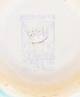 Gmundner Austria 6 darabos zöldcsíkozott csésze alátéttel szett, fehérkerámia, jelzett, hibátlan, d:...