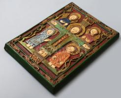 Festett gipsz ikon, kis kopással, 34x24 cm