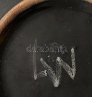 M. Júlia piros-fekete mázas halmintás tál, jelzett, d: 19,5 cm