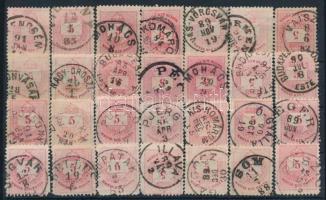 28 db Színesszámú 5kr szép egykörös bélyegzésekkel