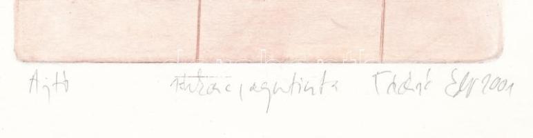 Tóásó Edit (-): Ajtó, 2001. Rézkarc, aquatinta, papír, jelzett, 19x14 cm