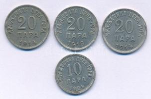 Montenegró 1906. 10p Ni + 1913-1914. 20p Ni (3db, 2xklf) T:XF Montenegro 1906. 10 Para Ni + 1913-1914. 20 Para Ni (3pcs, 2xdiff) C:XF