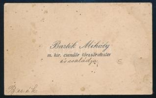 Bartók Mihály m. kir. csendőr törzsőrmester névjegye autográf soraival