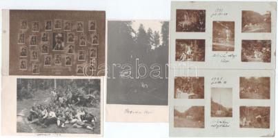 5 db RÉGI cserkész fotós képeslap, vegyes időszakból és témában: csoportképek, tabló / 5 pre-1945 Hungarian boy scout photo postcards in various topics: group pictures, tableau