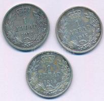 Szerbia 1912-1915. 1D Ag "I. Péter" (3db, 2xklf) T:XF Serbia 1912-1915. 1 Dinar Ag "Peter I" (3pcs, 2xdiff) C:XF Krause KM#25