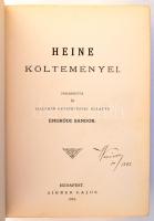 [Heine, Heinrich (1797-1856)] Heine költeményei. Ford. és jellemző bevezetéssel ellátta: Endrődi Sándor. Bp., 1882, Aigner Lajos, 4 sztl. lev.+ 319+(1) p. Korabeli aranyozott, bordázott gerincű félbőr-kötésben, aranyozott lapélekkel, kissé viseltes borítóval, kissé sérült gerinccel, tulajdonosi bejegyzéssel.