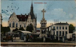 Karánsebes, Caransebes; Fő tér, üzletek, piac. Herter Ferencné kiadása / main square, shops (fa)